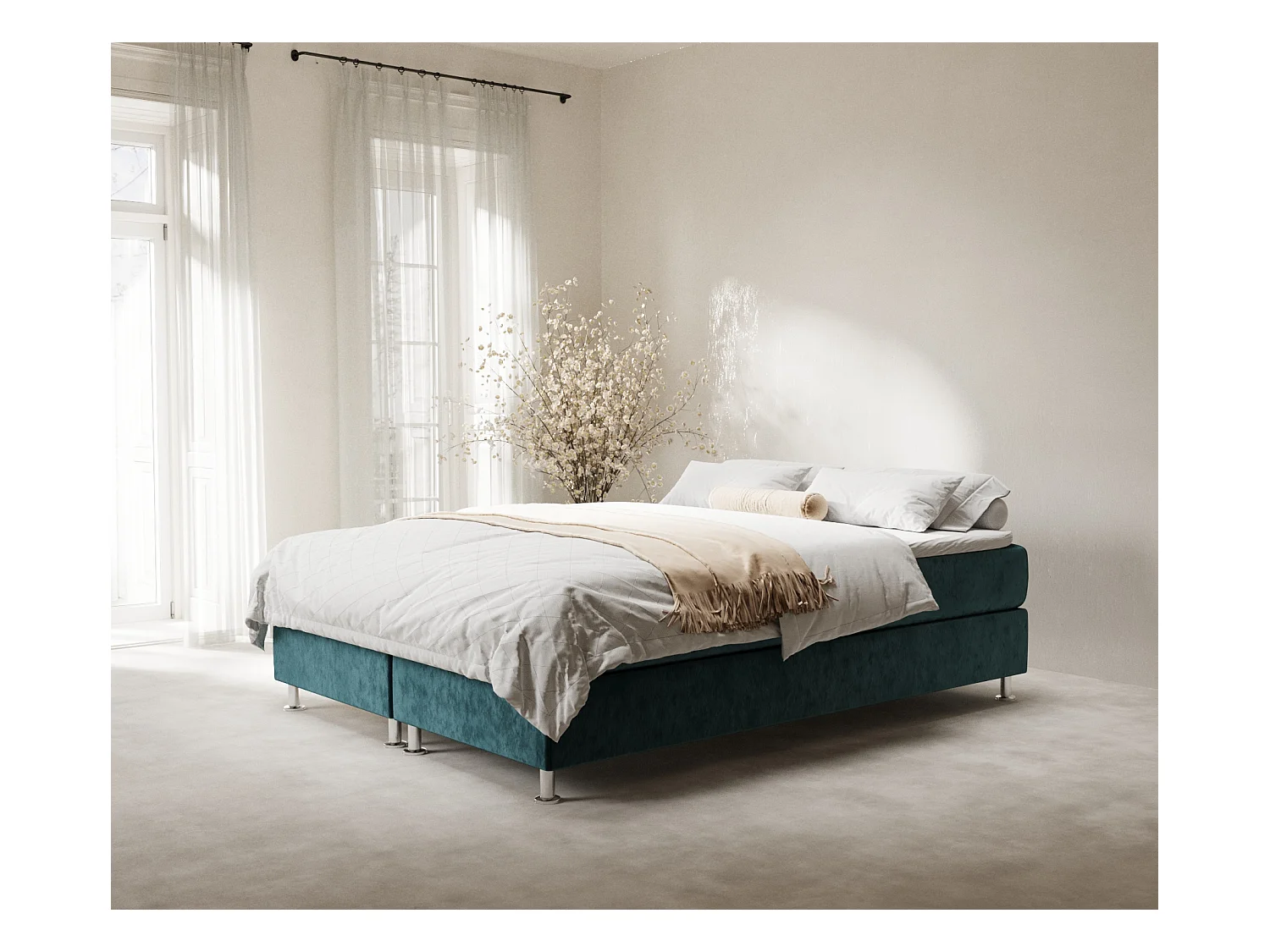 Lit boxspring en tissu velours Sub - matelas - surmatelas - 180x200 cm - turquoise