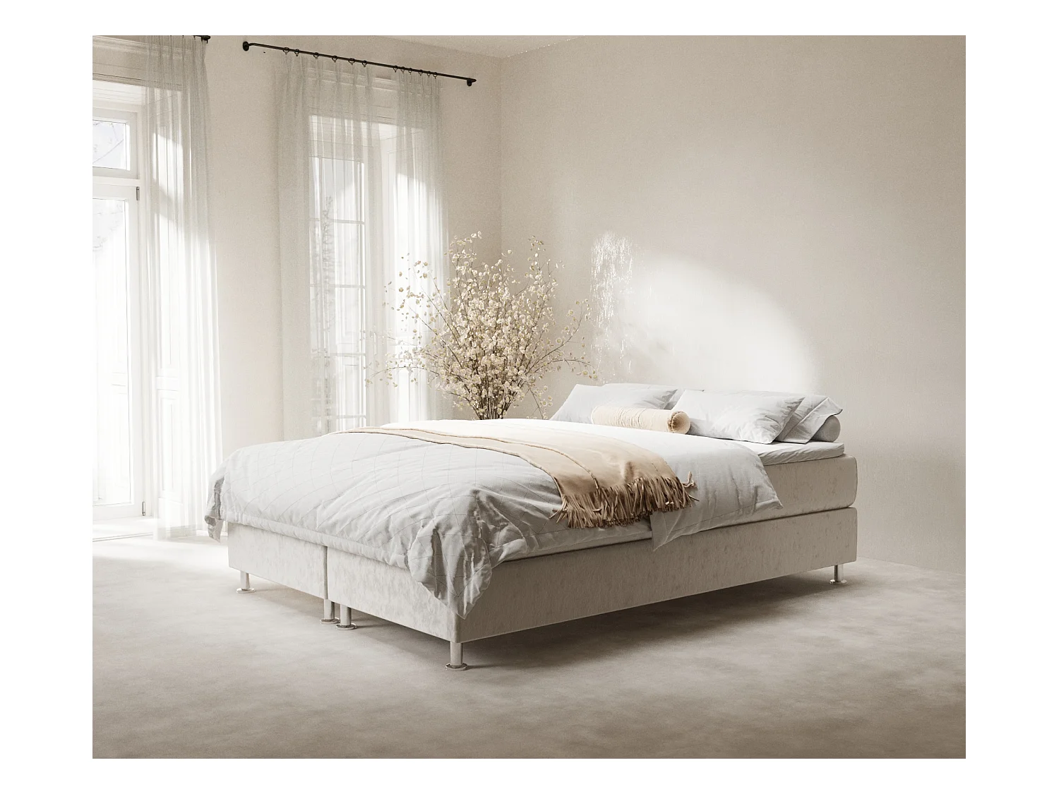 Lit boxspring en tissu velours Sub - matelas - surmatelas - 140x200 cm - beige clair