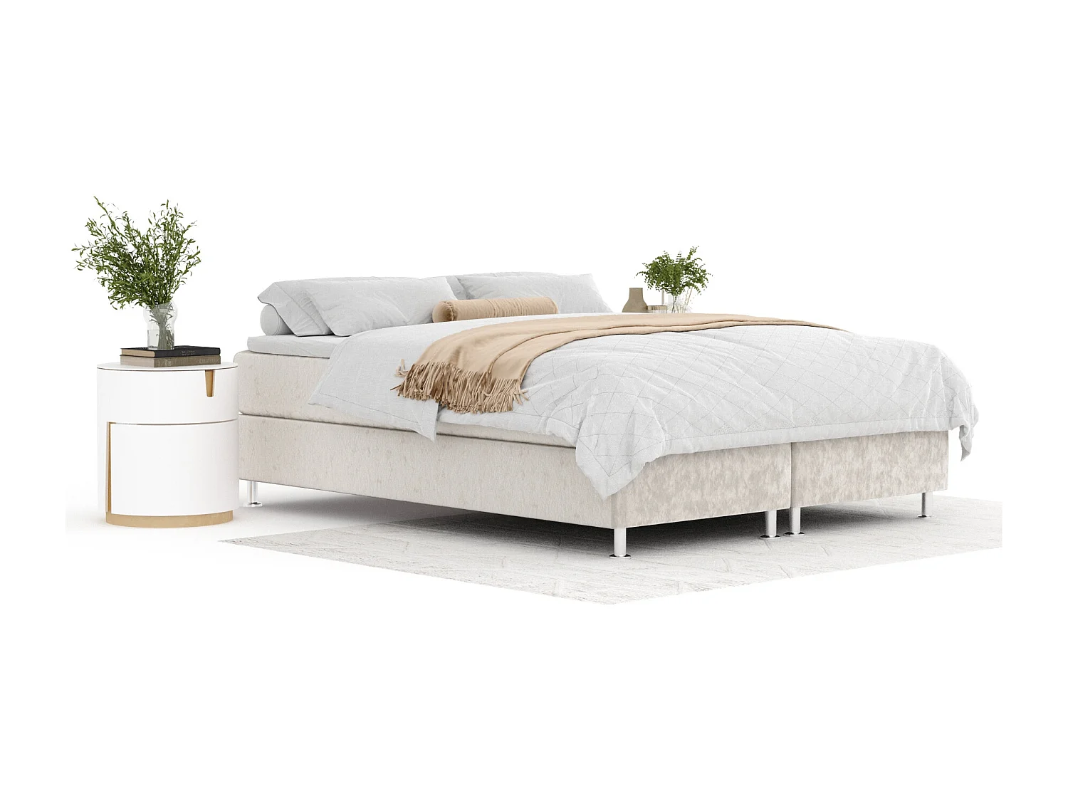 Łóżko boxspring w tkaninie welwetowej  Sub - materac - topper - 140x200 cm - jasnobeżowy