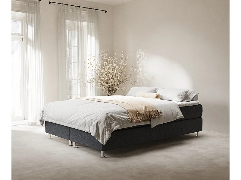 Lit boxspring en toile tissée Sub - matelas - surmatelas - 200x200 cm - noir