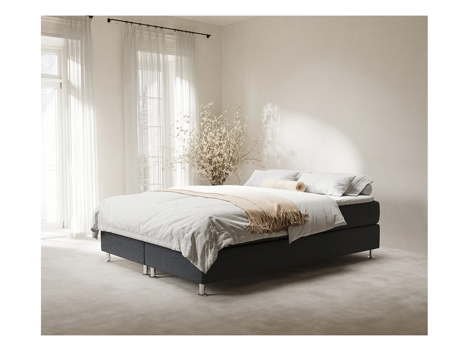 Lit boxspring en toile tissée Sub - matelas - surmatelas - 200x200 cm - noir