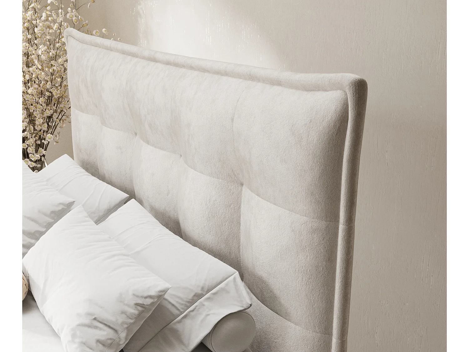 Boxspringbett aus Samtstoff Minori - Matratze - Toppermatratze - 140x200 cm - hellbeige