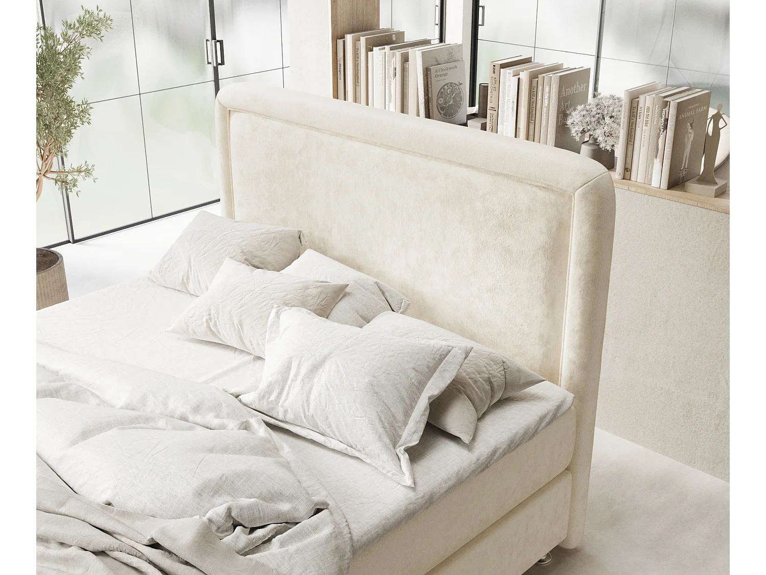 Lit boxspring en tissu velours Salvi - matelas - surmatelas - 180x200 cm - creme