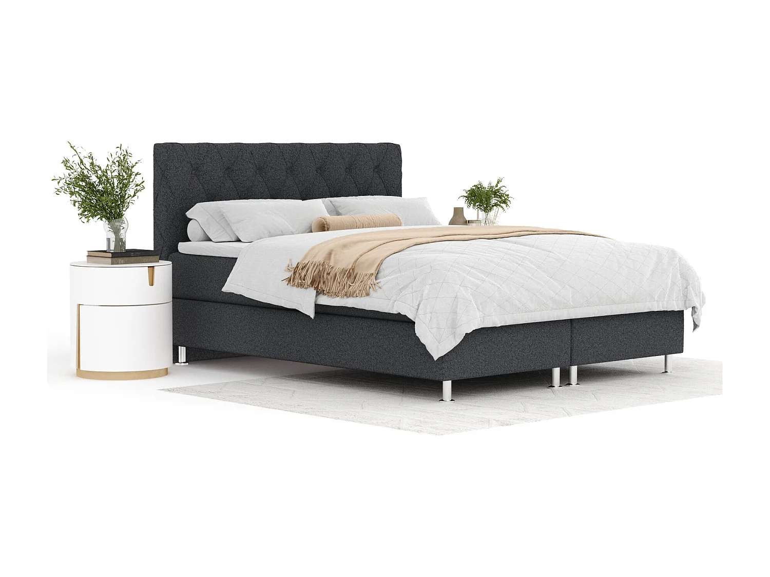Boxspringbett aus Webstoff Otus - Matratze - Toppermatratze - 140x200 cm - schwarz