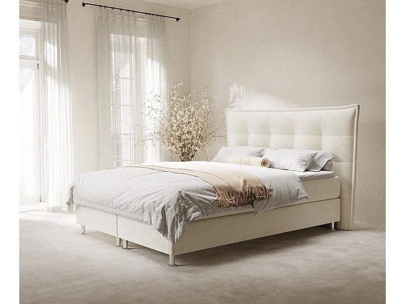 Łóżko boxspring w tkaninie welwetowej Minori - materac - topper - 180x200 cm - kremowy