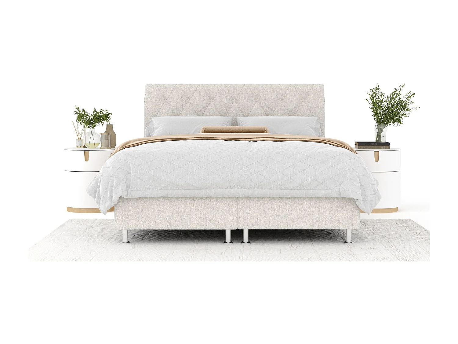Boxspringbett aus Webstoff Otus - Matratze - Toppermatratze - 180x200 cm - beige