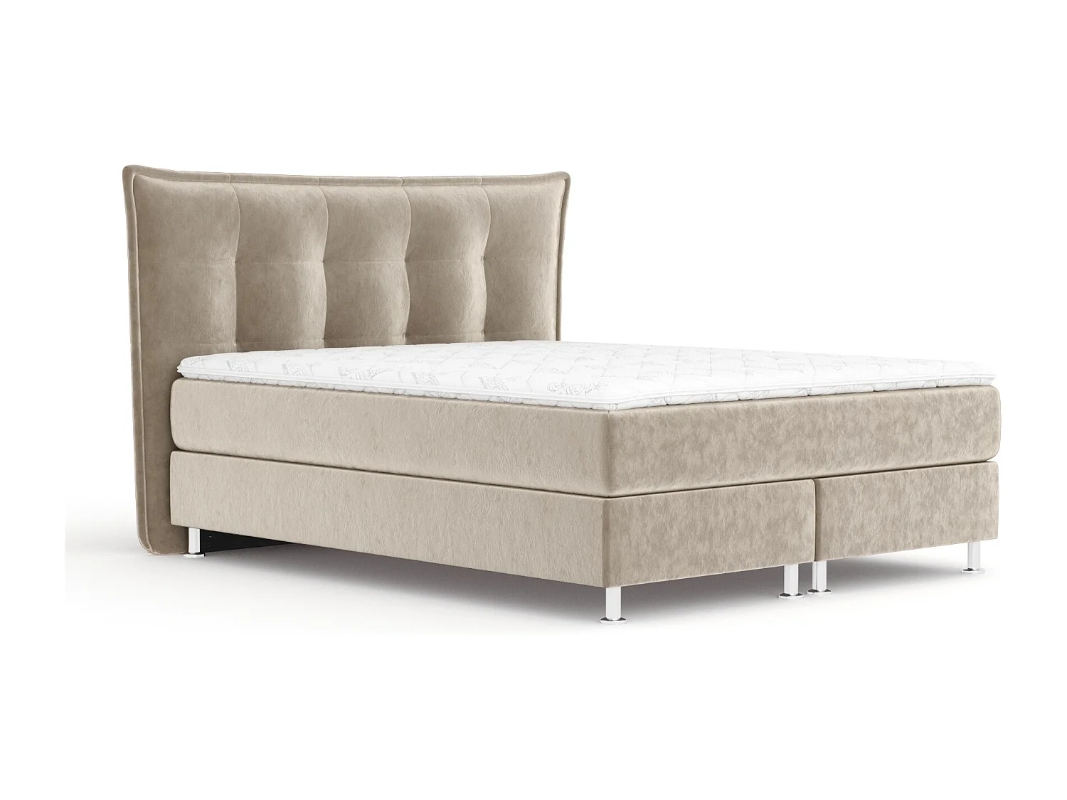 Boxspringbett aus Samtstoff Minori - Matratze - Toppermatratze - 160x200 cm - beige