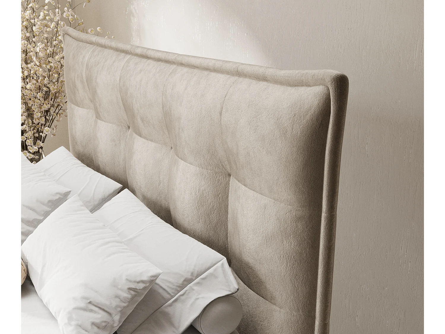 Boxspringbett aus Samtstoff Minori - Matratze - Toppermatratze - 160x200 cm - beige