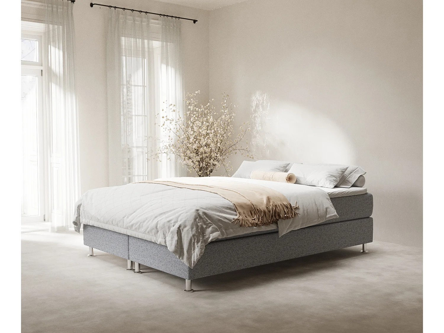 Boxspringbett aus Webstoff Sub - Matratze - Toppermatratze - 160x200 cm - grau