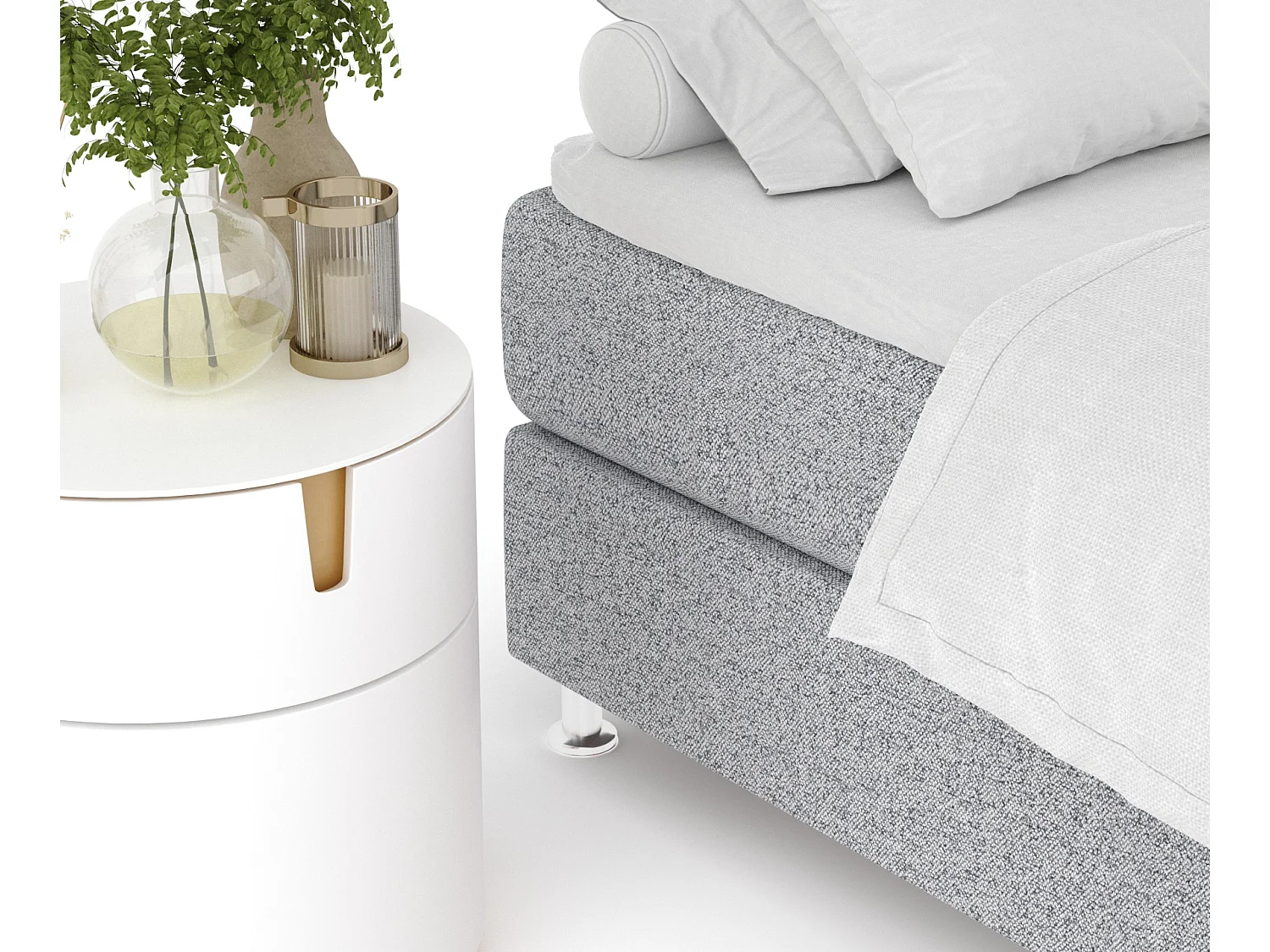 Boxspringbett aus Webstoff Sub - Matratze - Toppermatratze - 160x200 cm - grau