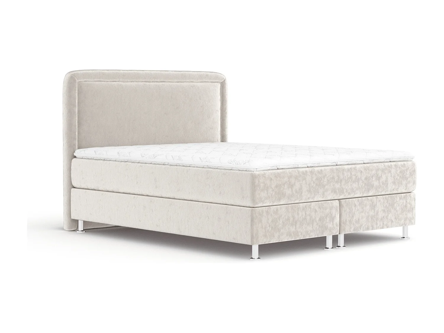 Lit boxspring en tissu velours Salvi - matelas - surmatelas - 140x200 cm - beige clair
