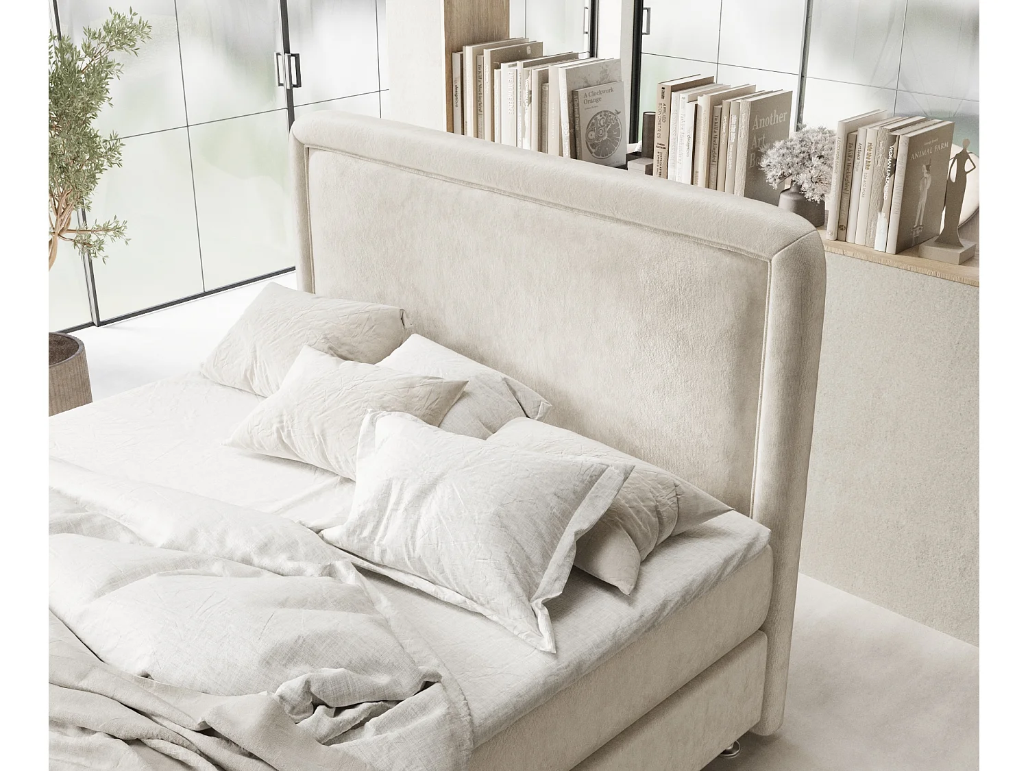 Lit boxspring en tissu velours Salvi - matelas - surmatelas - 140x200 cm - beige clair