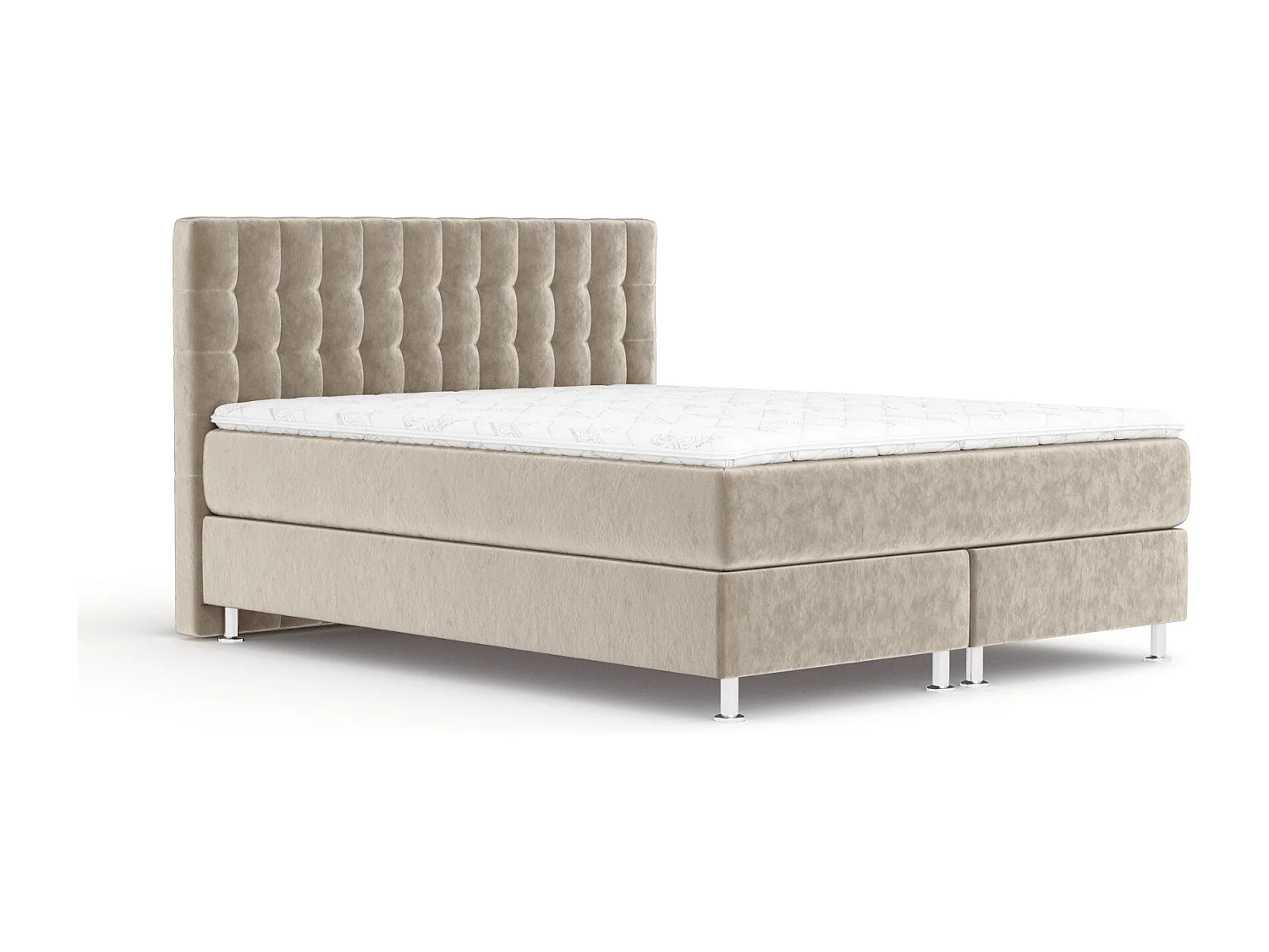 Boxspringbett aus Samtstoff Sorrento - Matratze - Toppermatratze - 200x200 cm - beige