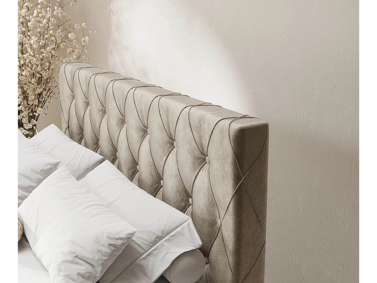 Lit boxspring en tissu velours Otus - matelas - surmatelas - 180x200 cm - beige