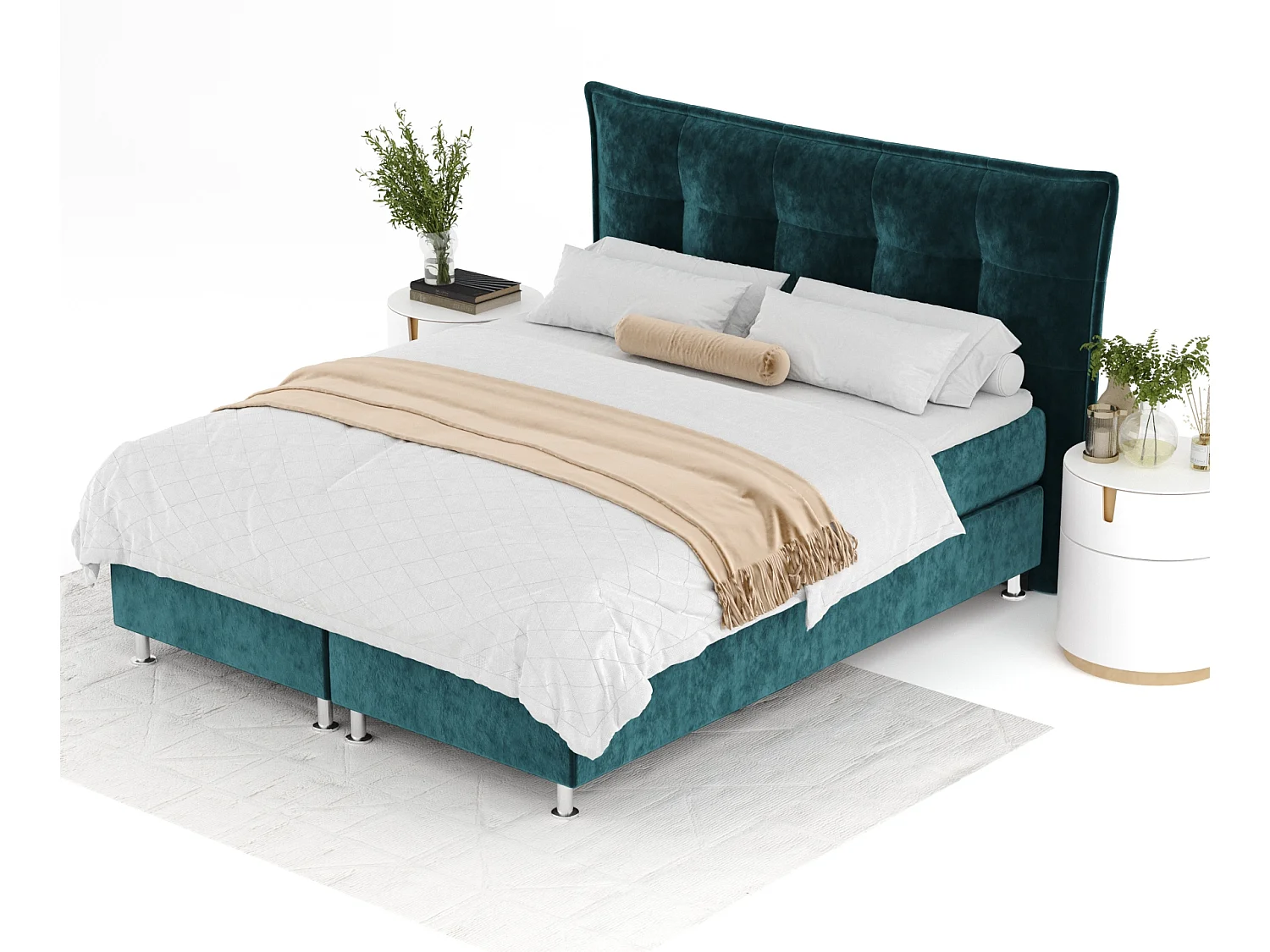Boxspringbett aus Samtstoff Minori - Matratze - Toppermatratze - 180x200 cm - türkisfarbe