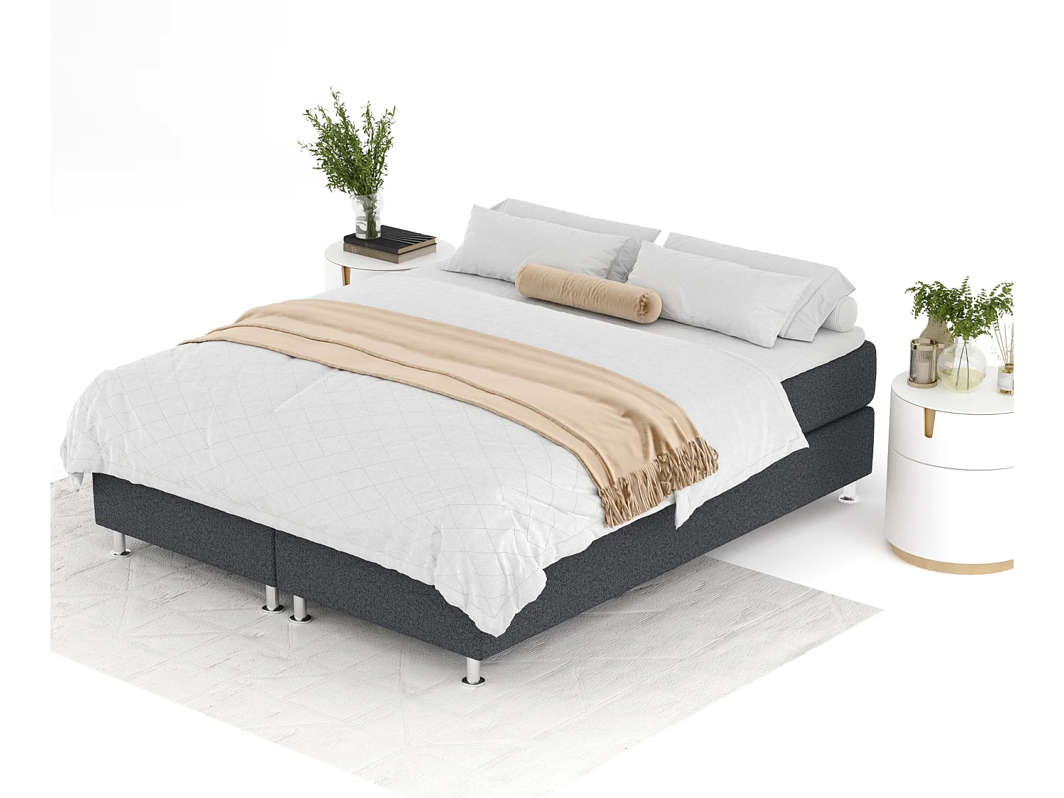Boxspringbett aus Webstoff Sub - Matratze - Toppermatratze - 160x200 cm - schwarz