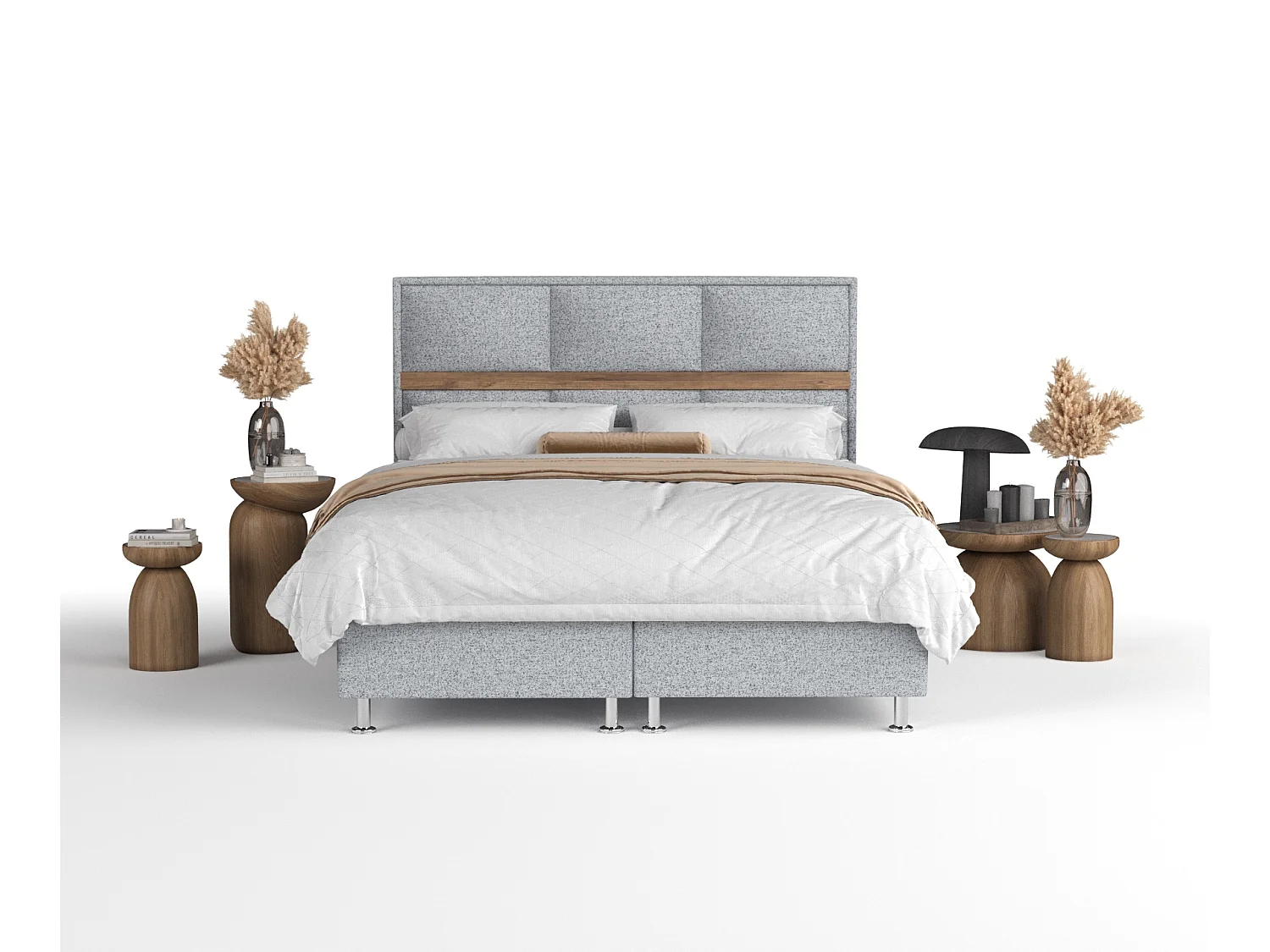 Lit boxspring en toile tissée Soto - matelas - surmatelas - 200x200 cm - gris