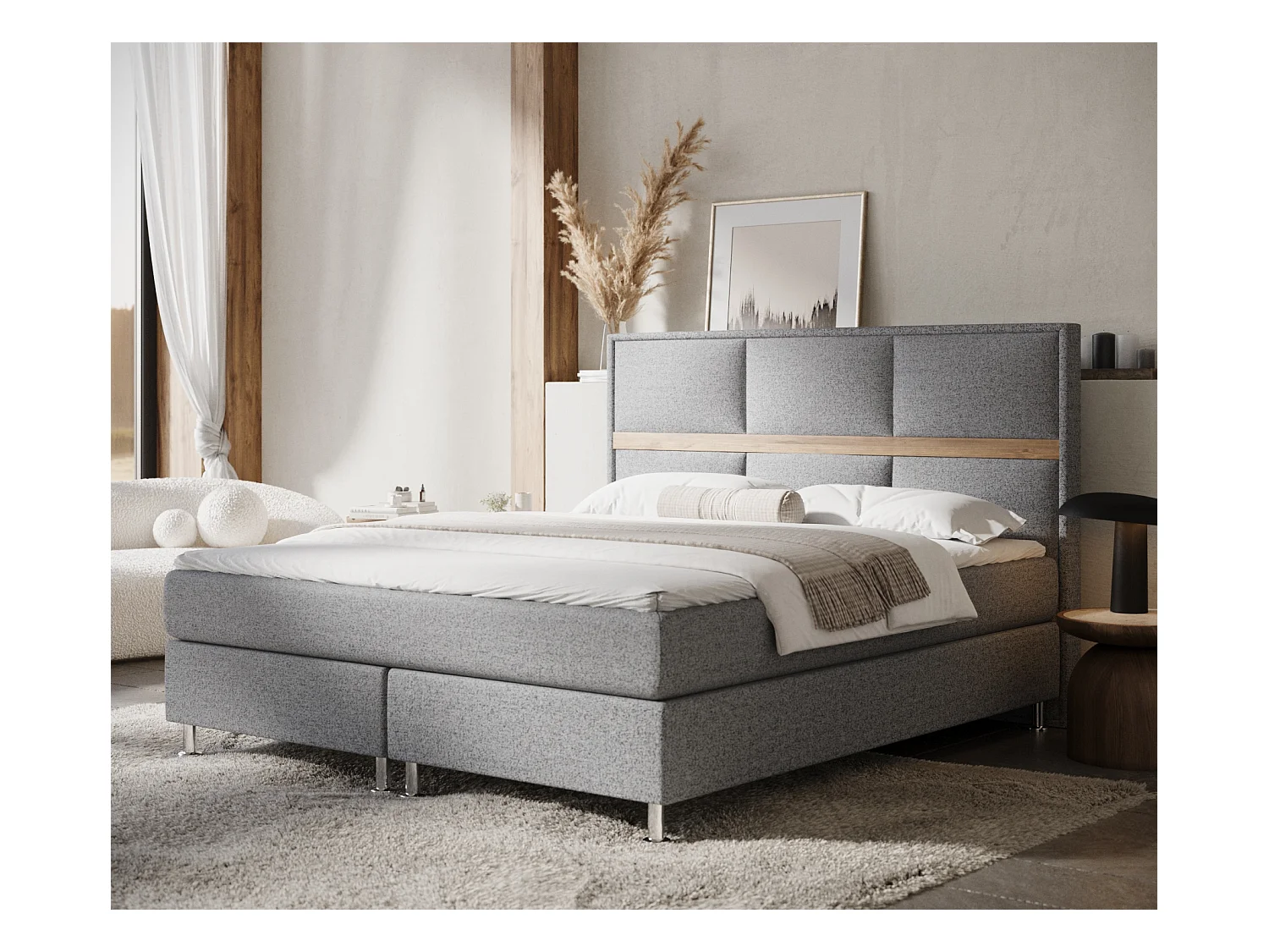 Lit boxspring en toile tissée Soto - matelas - surmatelas - 200x200 cm - gris