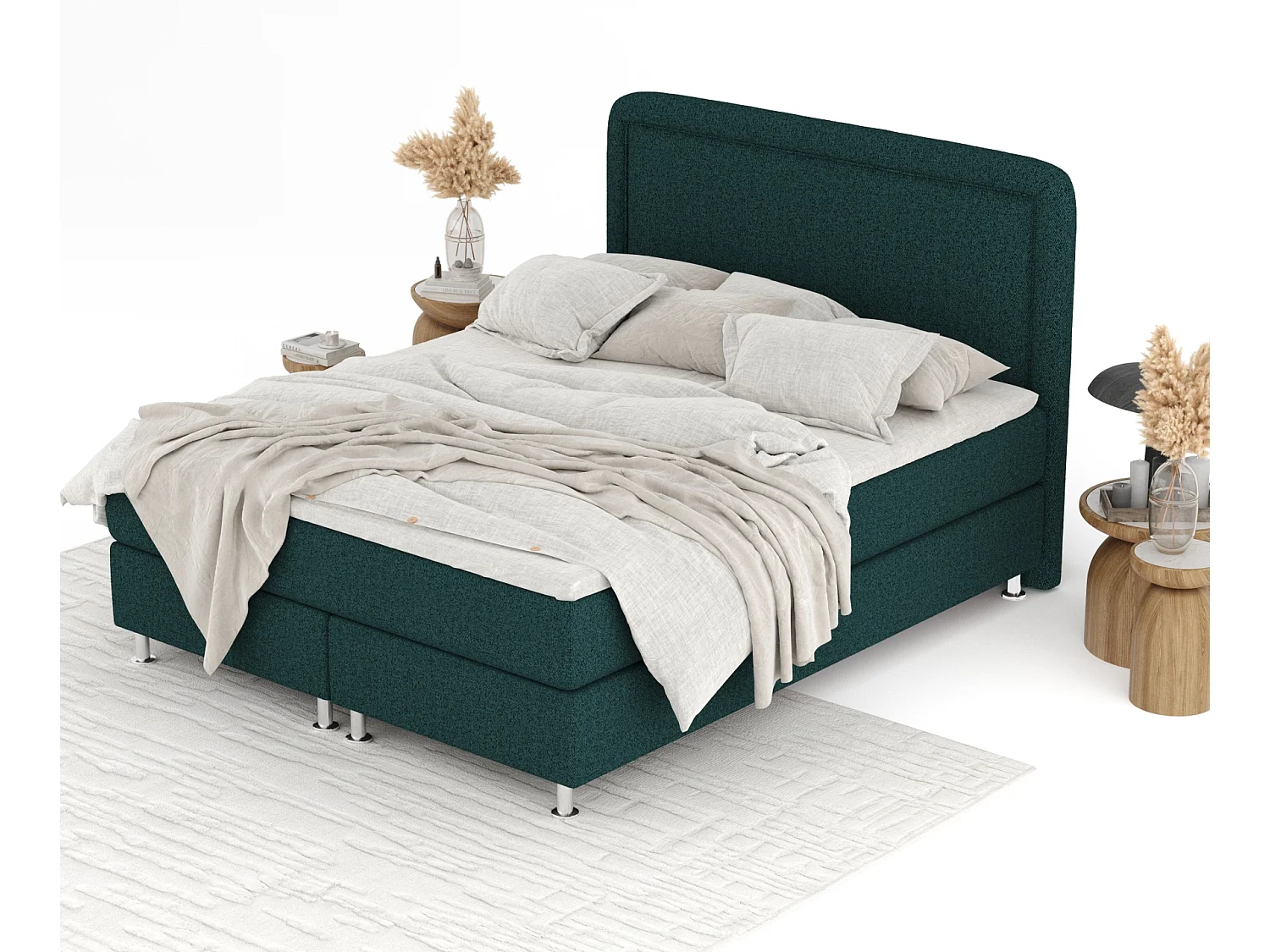 Boxspringbett aus Webstoff Salvi - Matratze - Toppermatratze - 200x200 cm - grün