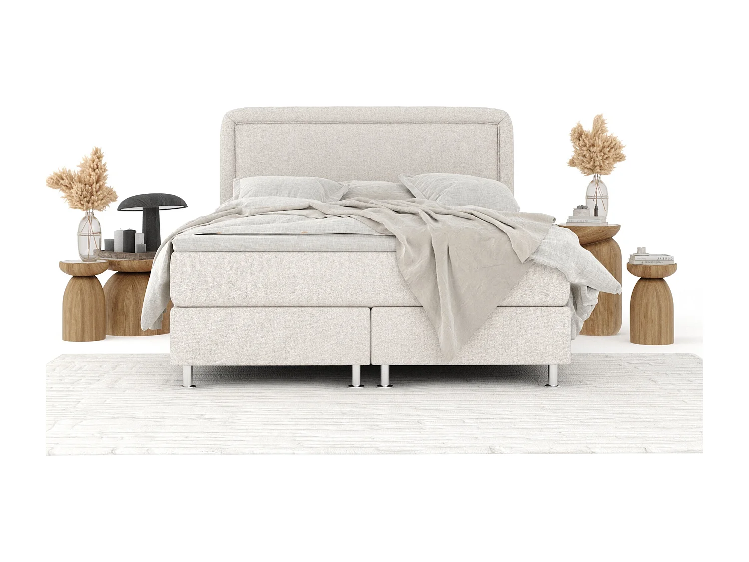 Boxspringbett aus Webstoff Salvi - Matratze - Toppermatratze - 160x200 cm - beige