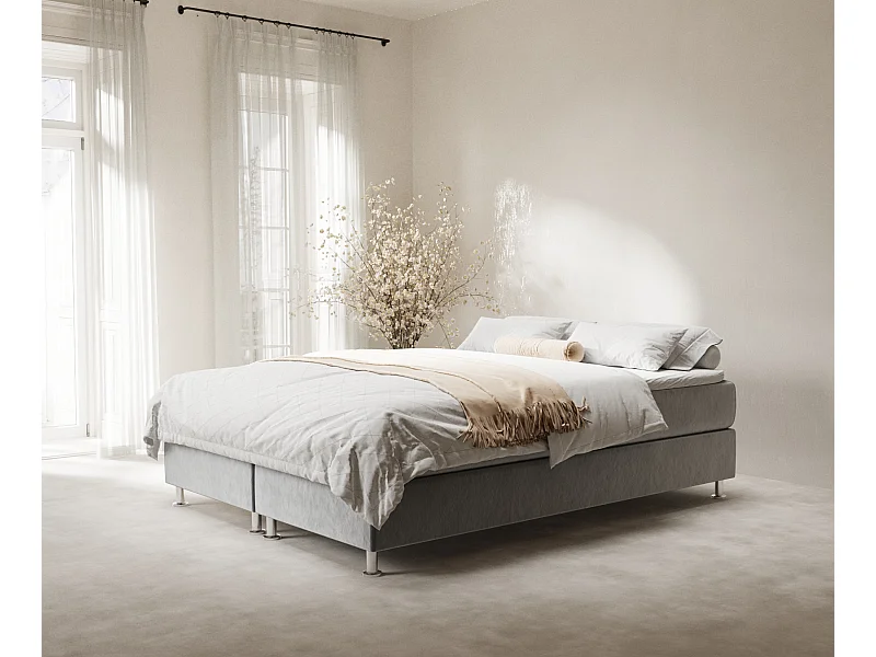 Lit boxspring en tissu velours Sub - matelas - surmatelas - 200x200 cm - gris