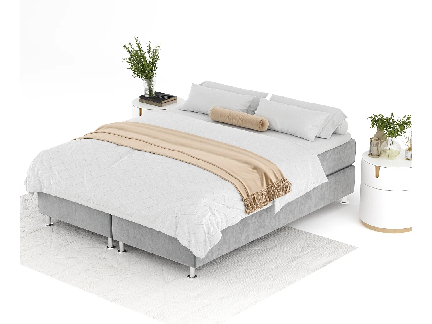 Boxspringbett aus Samtstoff Sub - Matratze - Toppermatratze - 200x200 cm - grau