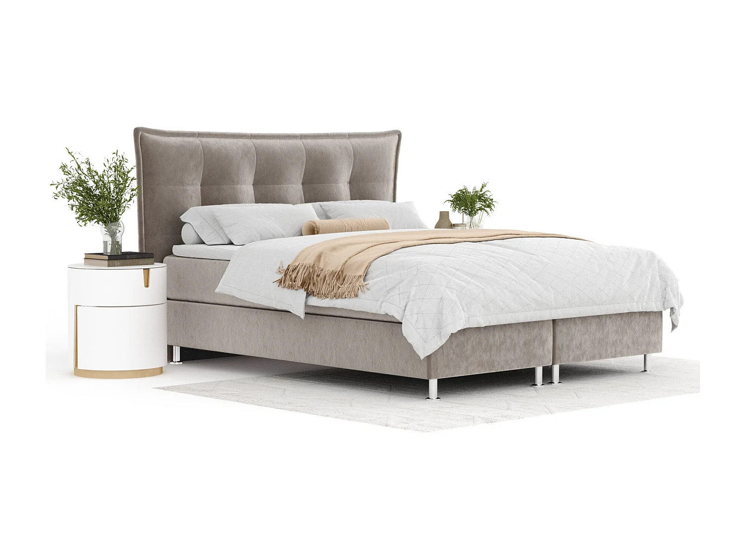 Boxspringbett aus Samtstoff Minori - Matratze - Toppermatratze - 140x200 cm - taupe