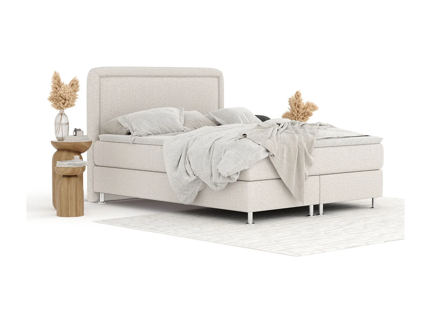 Lit boxspring en toile tissée Salvi - matelas - surmatelas - 180x200 cm - beige