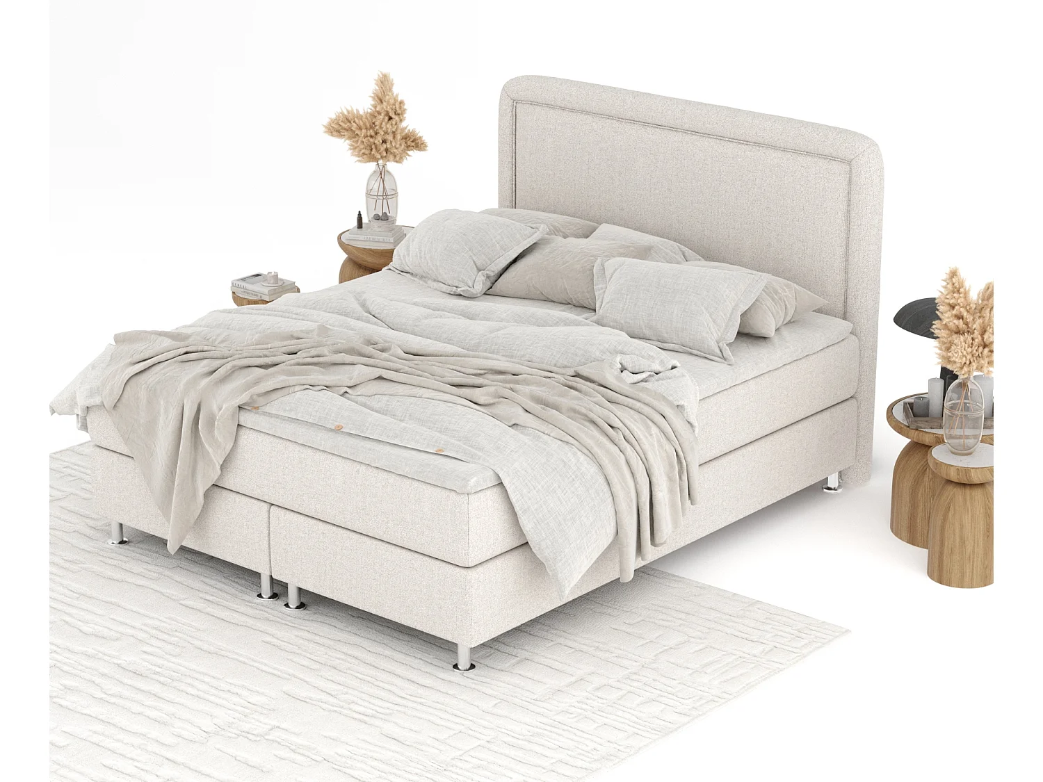 Lit boxspring en toile tissée Salvi - matelas - surmatelas - 180x200 cm - beige