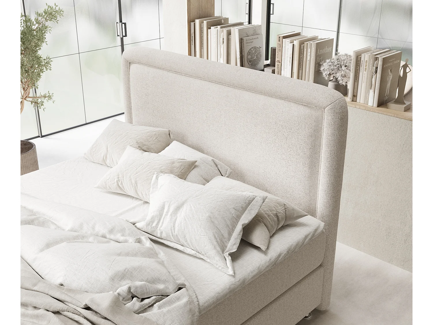 Lit boxspring en toile tissée Salvi - matelas - surmatelas - 180x200 cm - beige