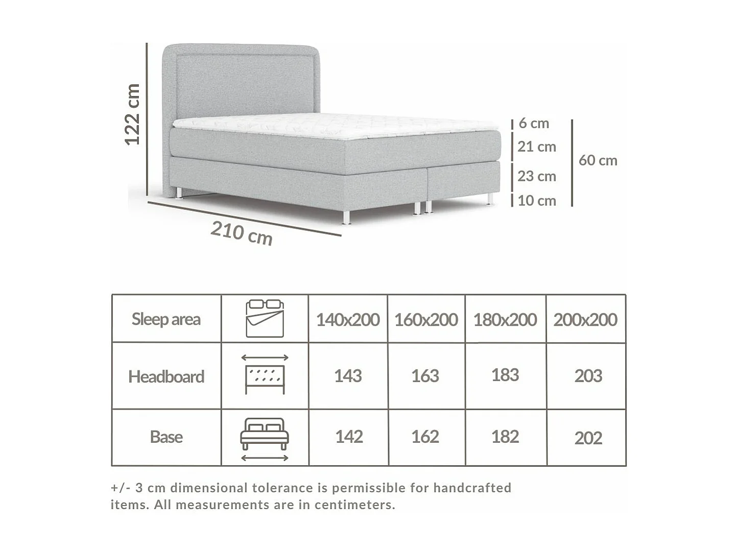 Lit boxspring en toile tissée Salvi - matelas - surmatelas - 180x200 cm - beige