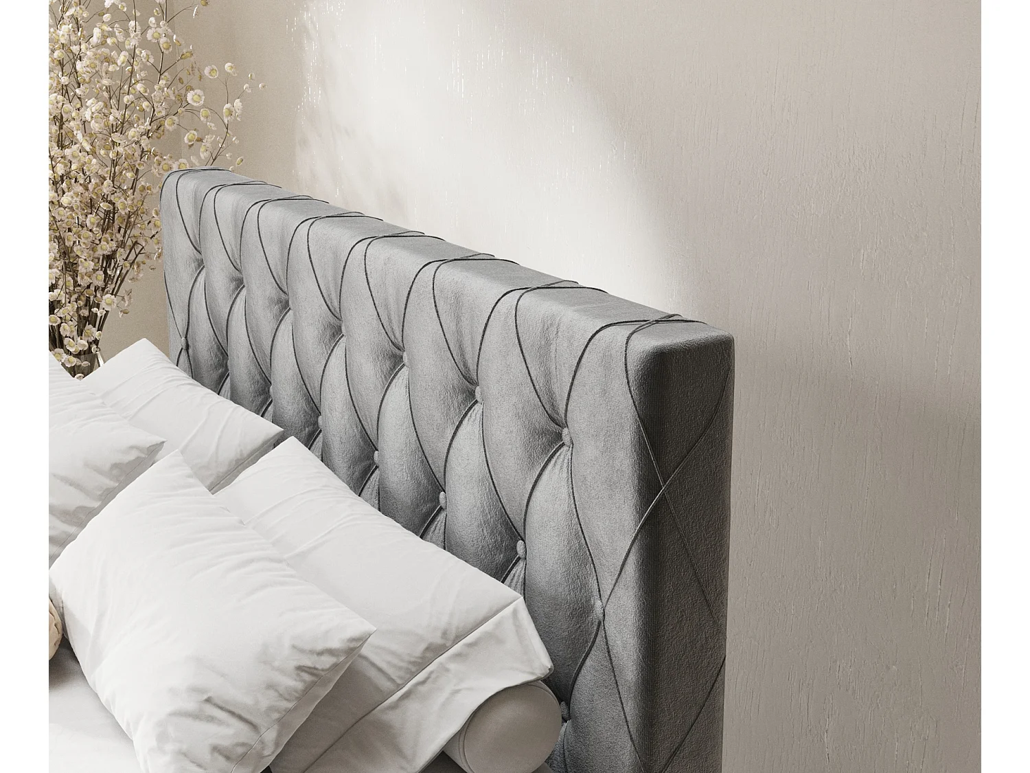 Lit boxspring en tissu velours Otus - matelas - surmatelas - 160x200 cm - gris