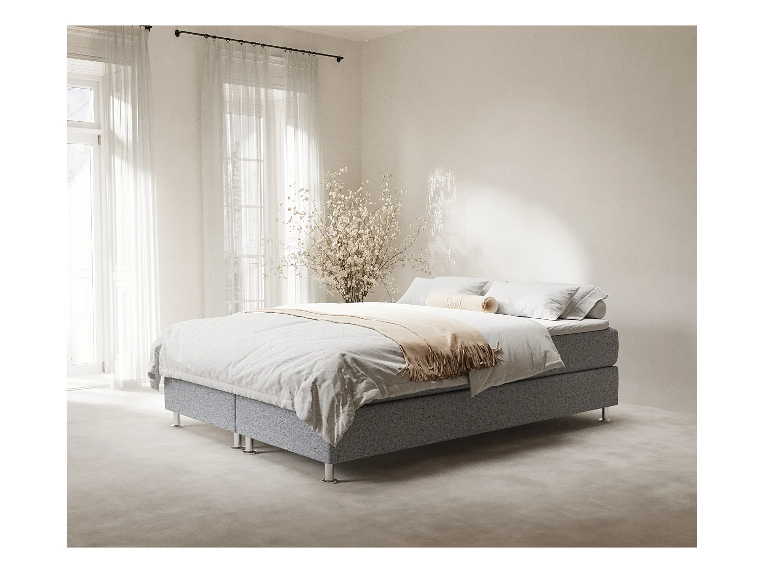 Lit boxspring en toile tissée Sub - matelas - surmatelas - 200x200 cm - gris