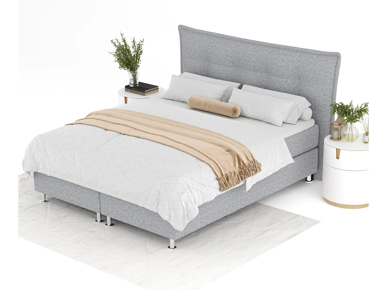 Boxspringbett aus Webstoff Minori - Matratze - Toppermatratze - 200x200 cm - grau