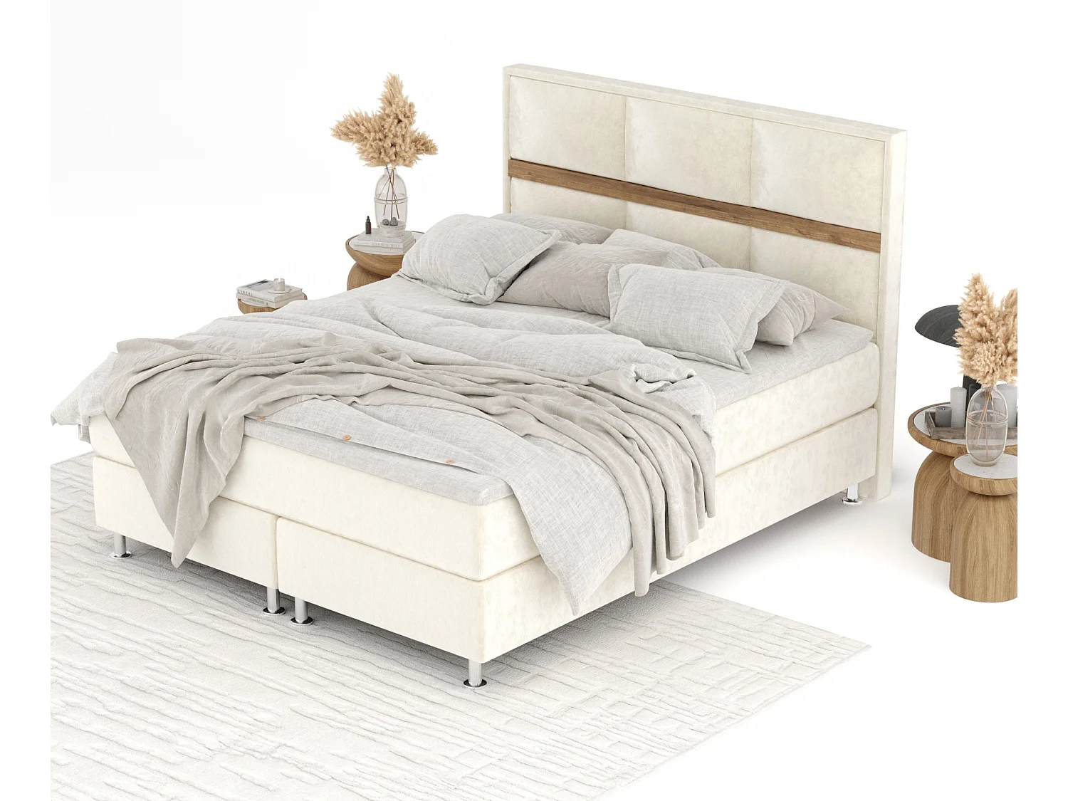 Lit boxspring en tissu velours Soto - matelas - surmatelas - 180x200 cm - creme