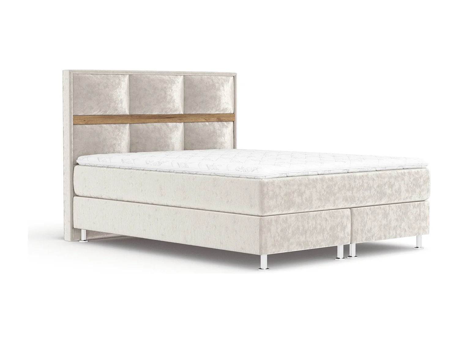 Lit boxspring en tissu velours Soto - matelas - surmatelas - 140x200 cm - beige clair