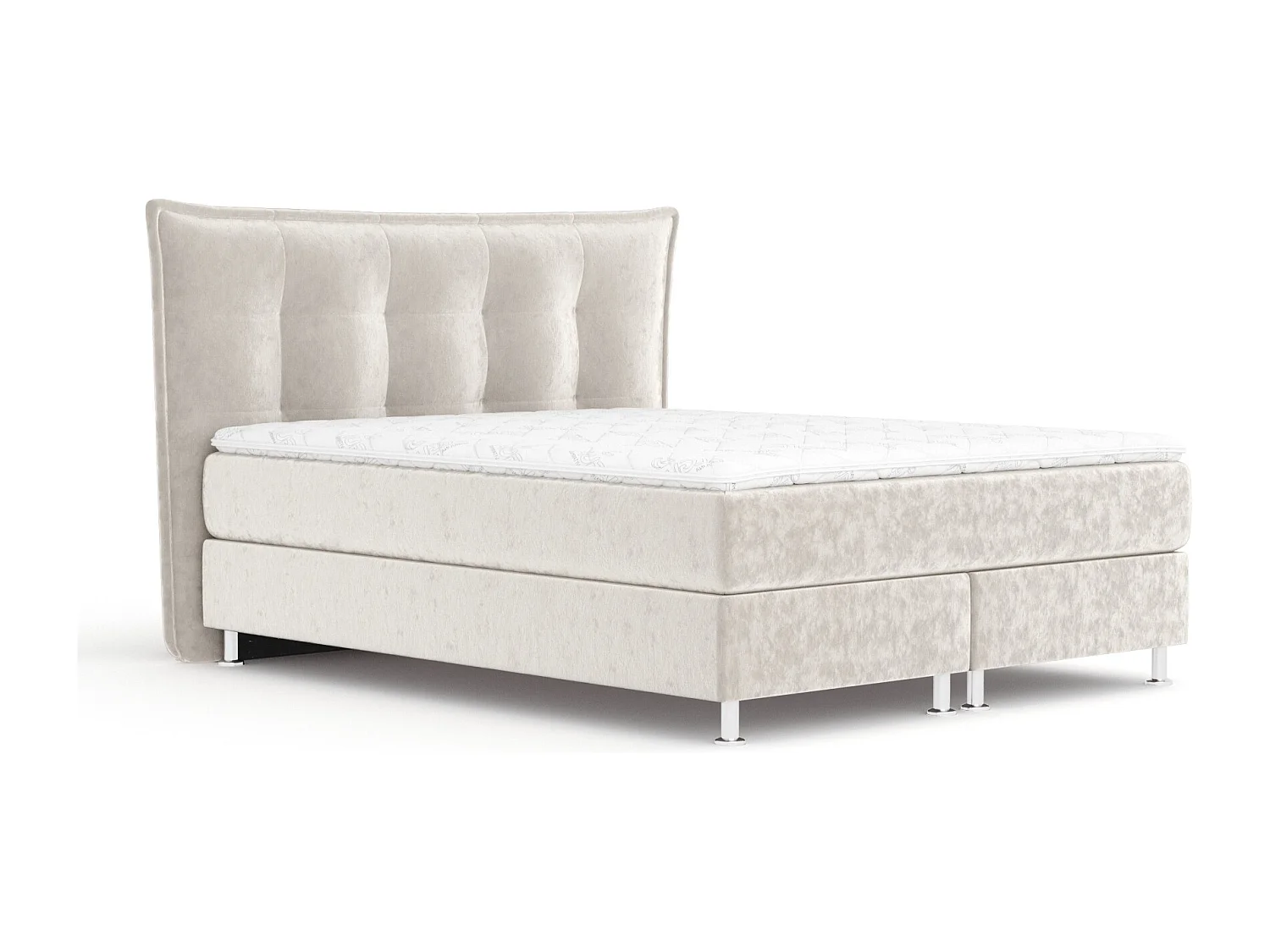 Łóżko boxspring w tkaninie welwetowej Minori - materac - topper - 140x200 cm - jasnobeżowy