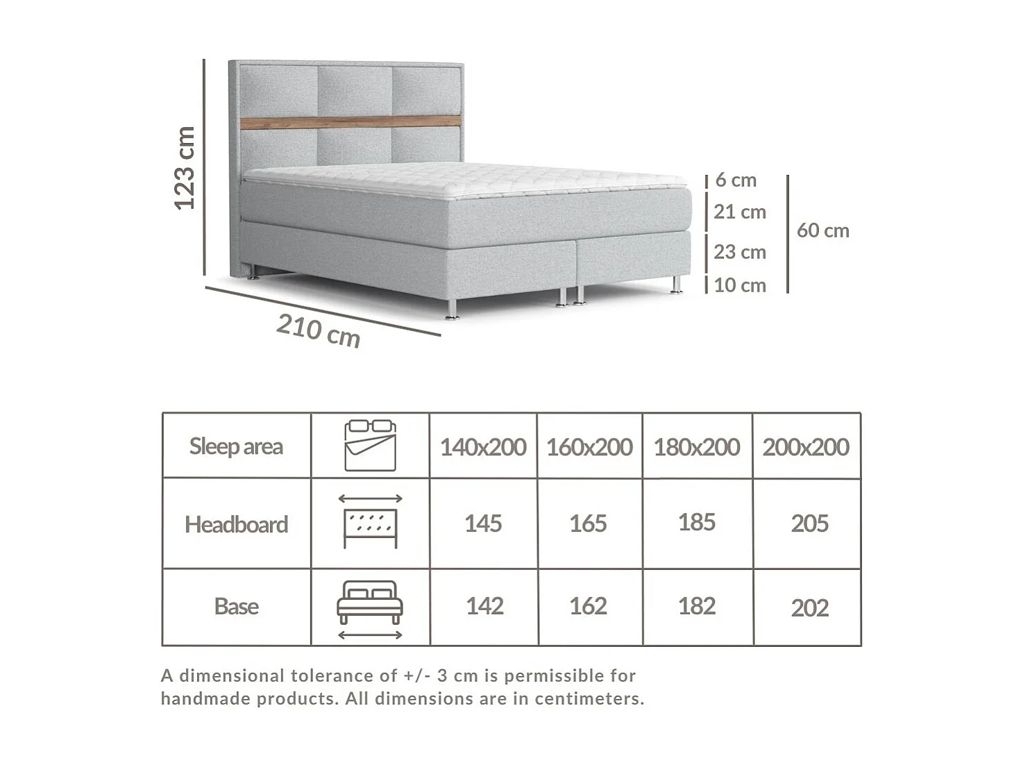 Boxspringbett aus Webstoff Soto - Matratze - Toppermatratze - 180x200 cm - beige
