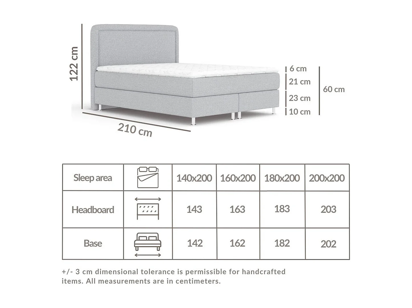 Boxspringbett aus Webstoff Salvi - Matratze - Toppermatratze - 140x200 cm - schwarz