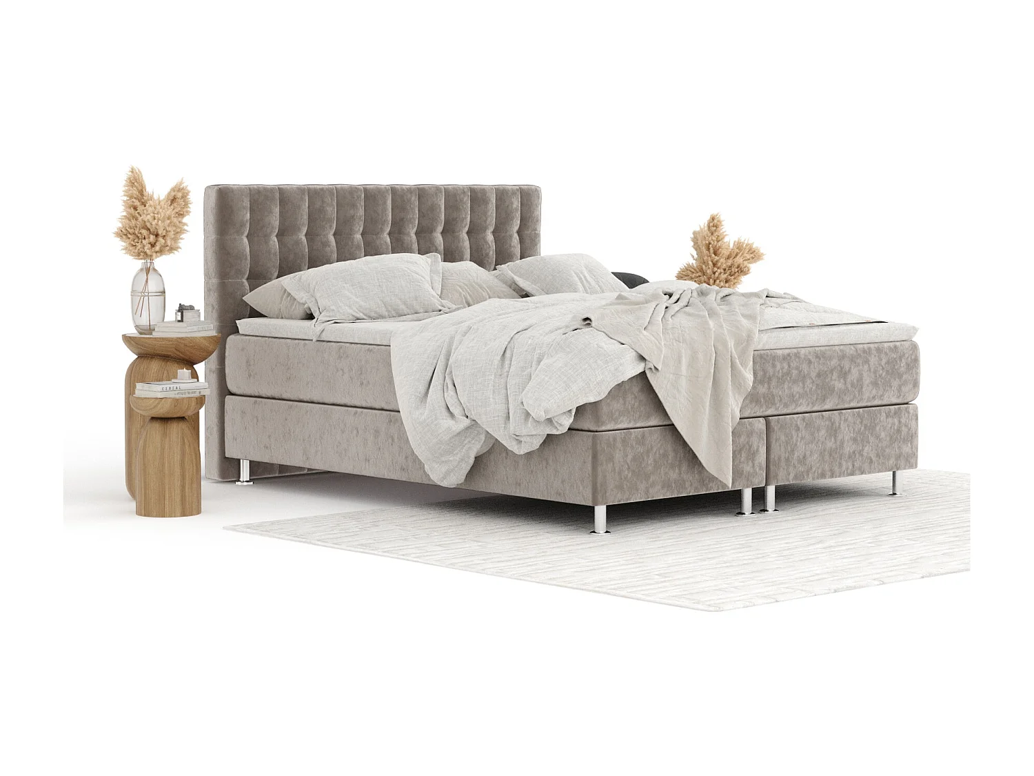 Boxspringbett aus Samtstoff Sorrento - Matratze - Toppermatratze - 180x200 cm - taupe