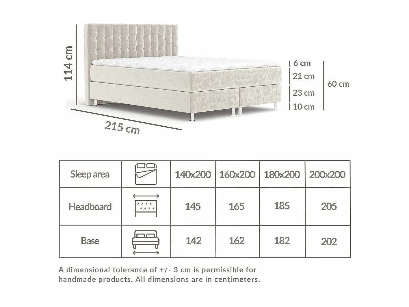 Boxspringbett aus Samtstoff Sorrento - Matratze - Toppermatratze - 180x200 cm - taupe