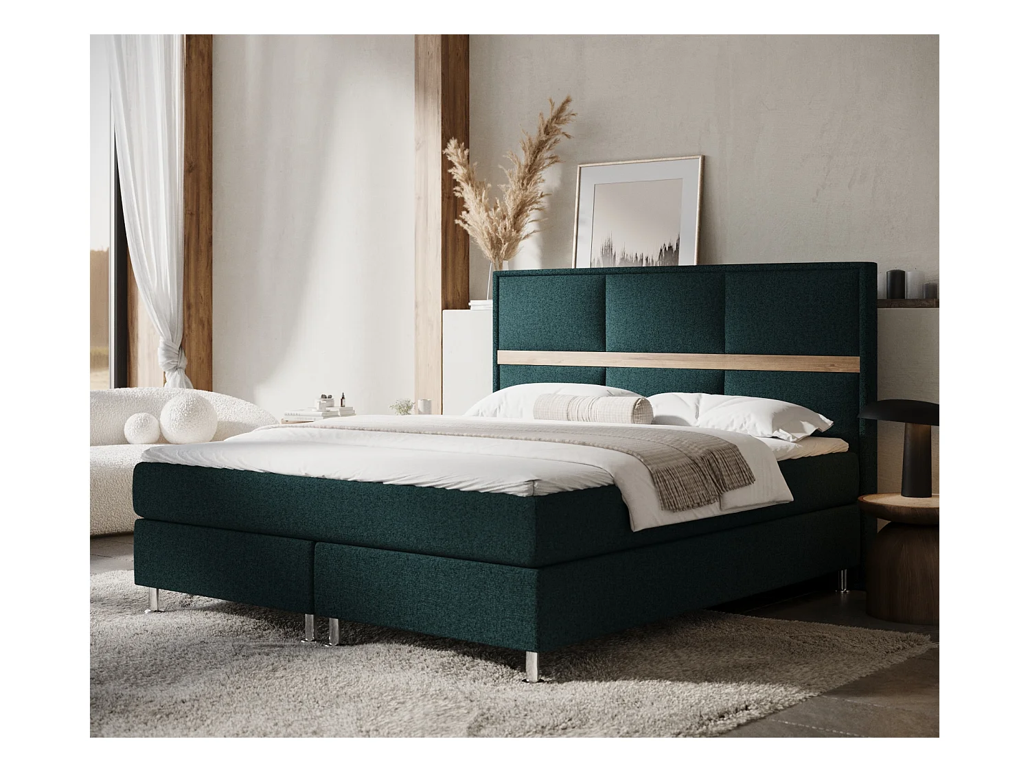 Lit boxspring en toile tissée Soto - matelas - surmatelas - 200x200 cm - vert