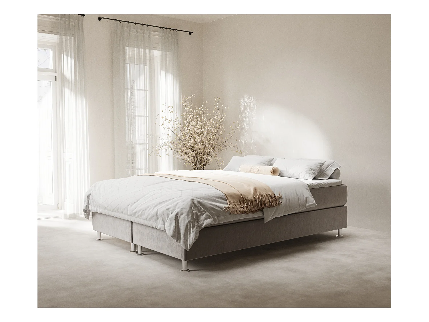 Lit boxspring en tissu velours Sub - matelas - surmatelas - 160x200 cm - taupe