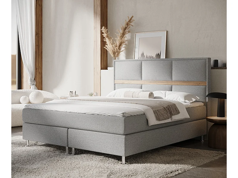 Boxspringbett aus Webstoff Soto - Matratze - Toppermatratze - 200x200 cm - hellgrau