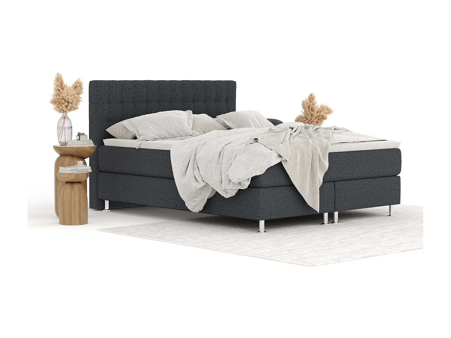 Boxspringbett aus Webstoff Sorrento - Matratze - Toppermatratze - 160x200 cm - schwarz