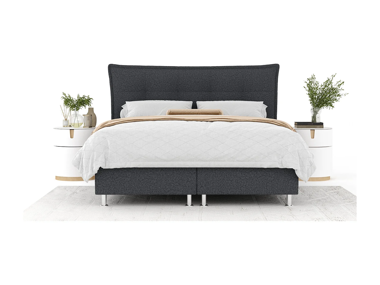 Lit boxspring en toile tissée Minori - matelas - surmatelas - 180x200 cm - noir