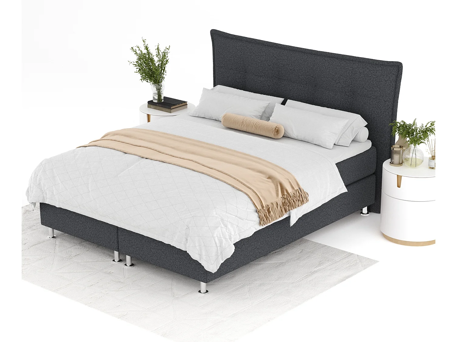 Boxspringbett aus Webstoff Minori - Matratze - Toppermatratze - 200x200 cm - schwarz