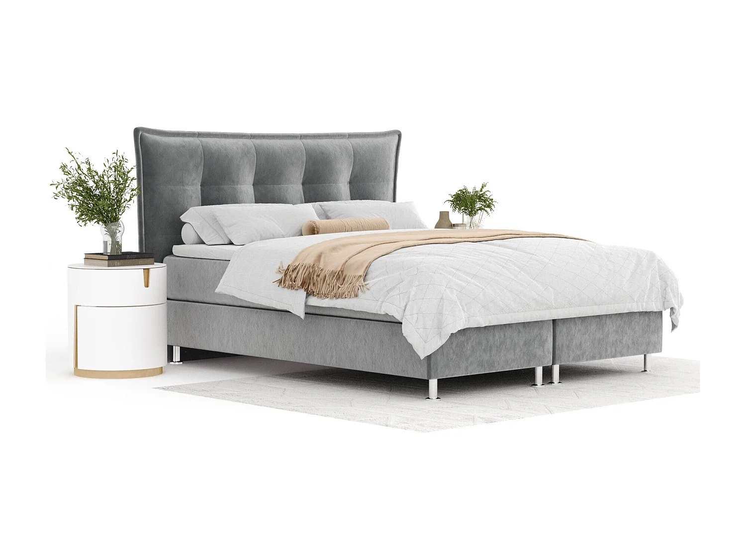 Boxspringbett aus Samtstoff Minori - Matratze - Toppermatratze - 180x200 cm - grau