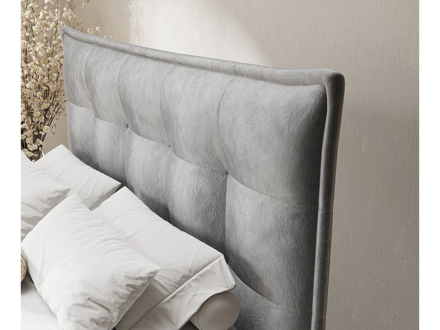 Boxspringbett aus Samtstoff Minori - Matratze - Toppermatratze - 180x200 cm - grau