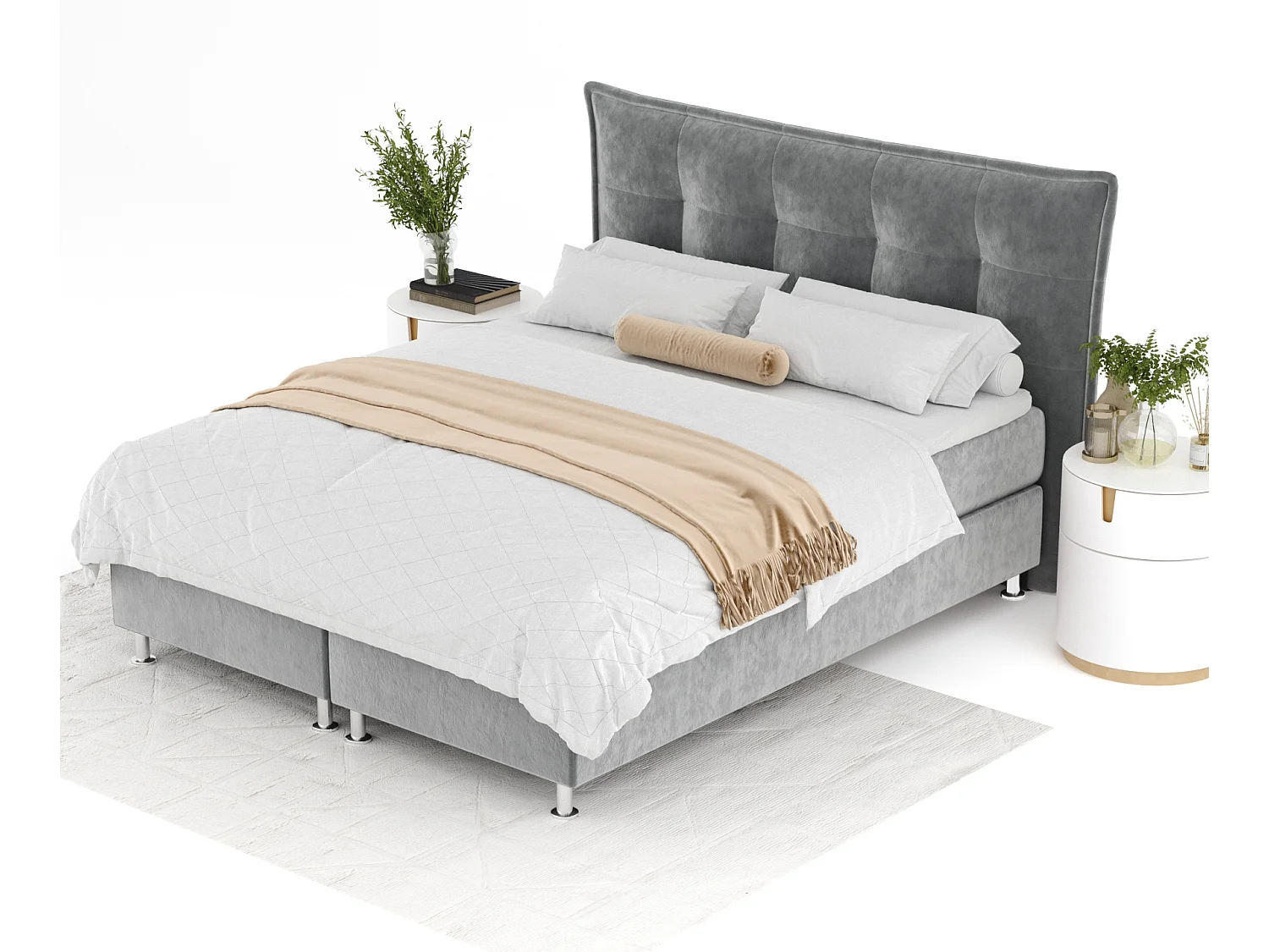 Lit boxspring en tissu velours Minori - matelas - surmatelas - 180x200 cm - gris